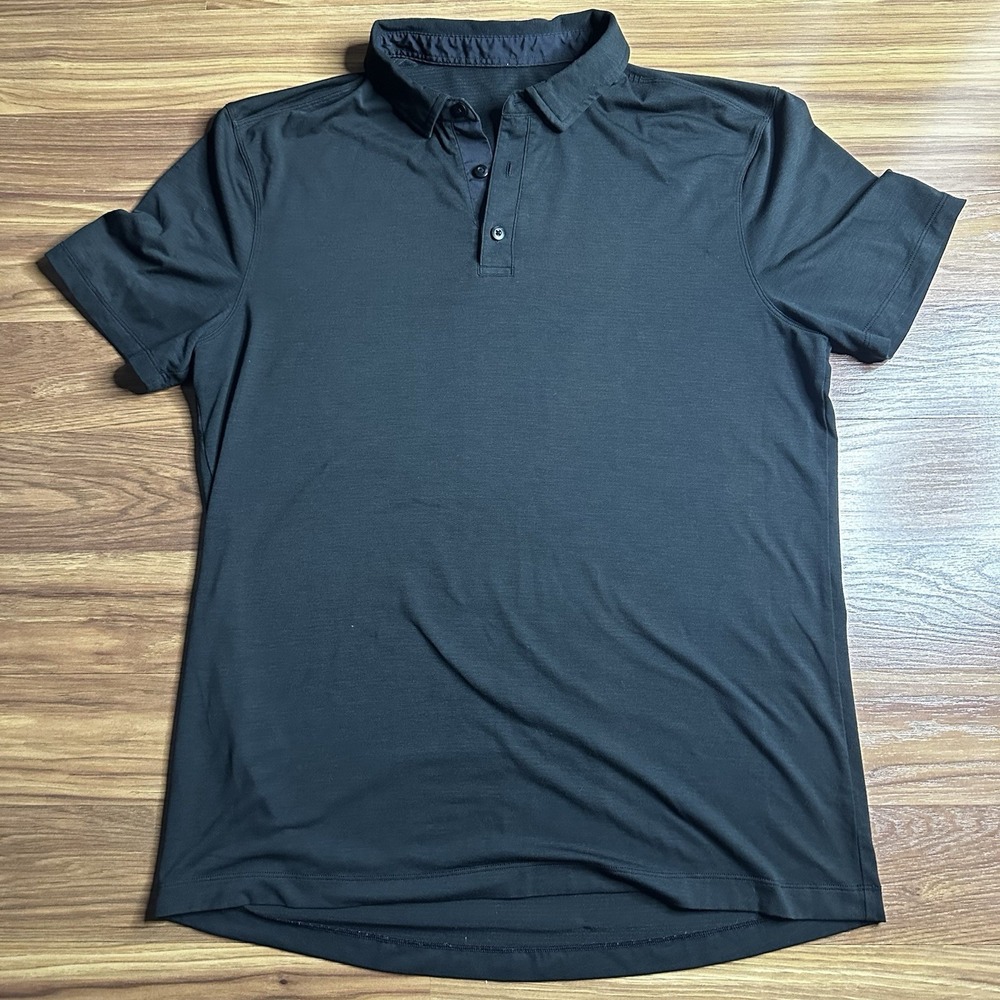 Lululemon Metal Vent Tech Polo Shirt Mens Large Black Short Sleeve Golf - Picture 2 of 5